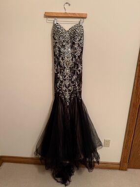 Strapless Black Sequin Mermaid Evening Gown